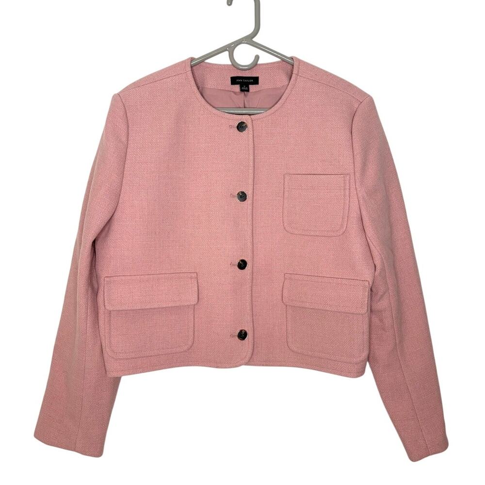 Ann Taylor The Crew Neck Cropped Jacket Sz 16 Pink Chic Sophisticated Officecore